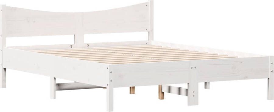 VidaXL -Bedframe-met-hoofdbord-massief-grenenhout-wit-160x200-cm - Foto 3