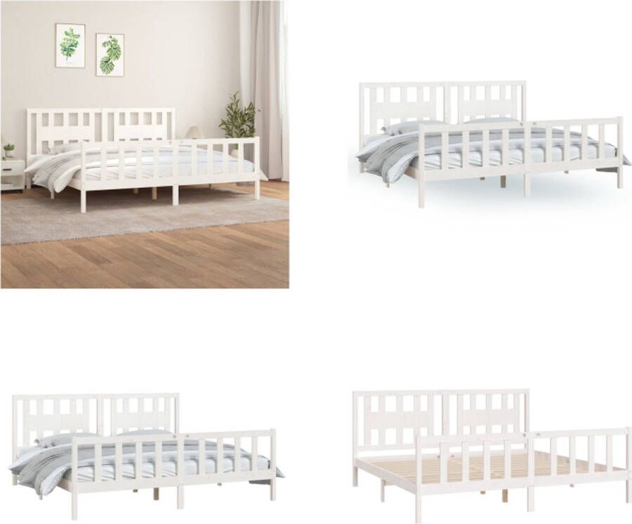 VidaXL Bedframe met hoofdbord massief grenenhout wit 200x200 cm Bedframe Bedframes Bed Bedombouw