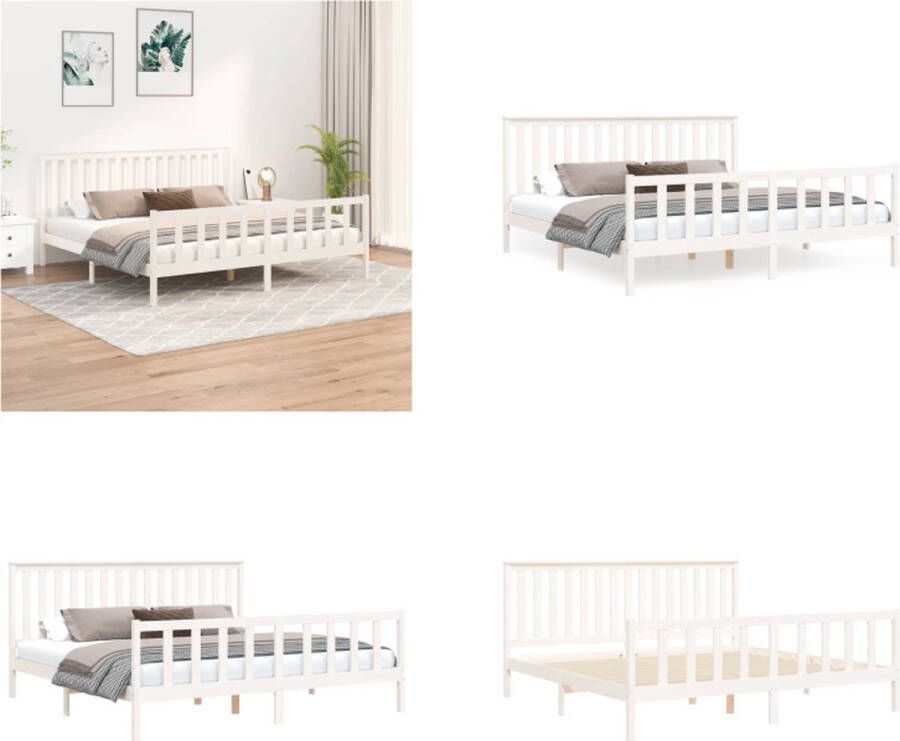 VidaXL Bedframe met hoofdbord massief grenenhout wit 200x200 cm Bedframe Bedframes Tweepersoonsbed Bed