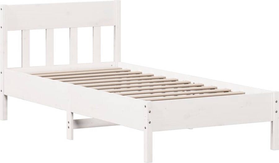 VidaXL -Bedframe-met-hoofdbord-massief-grenenhout-wit-75x190-cm - Foto 3