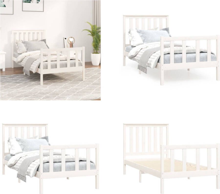 VidaXL Bedframe met hoofdbord massief grenenhout wit 90x200 cm Bedframe Bedframes Eenpersoonsbed Bed