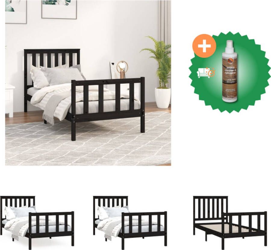 VidaXL Bedframe met hoofdbord massief grenenhout zwart 100x200 cm Bed Inclusief Houtreiniger en verfrisser