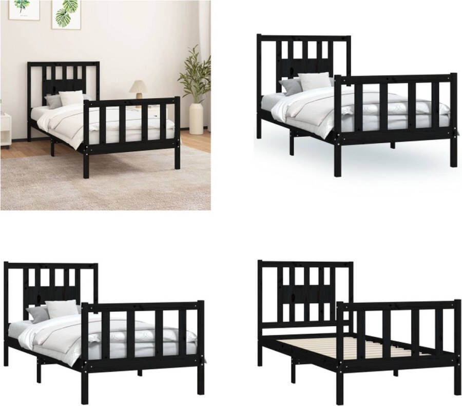 VidaXL -Bedframe-met-hoofdbord-massief-grenenhout-zwart-100x200-cm - Foto 2
