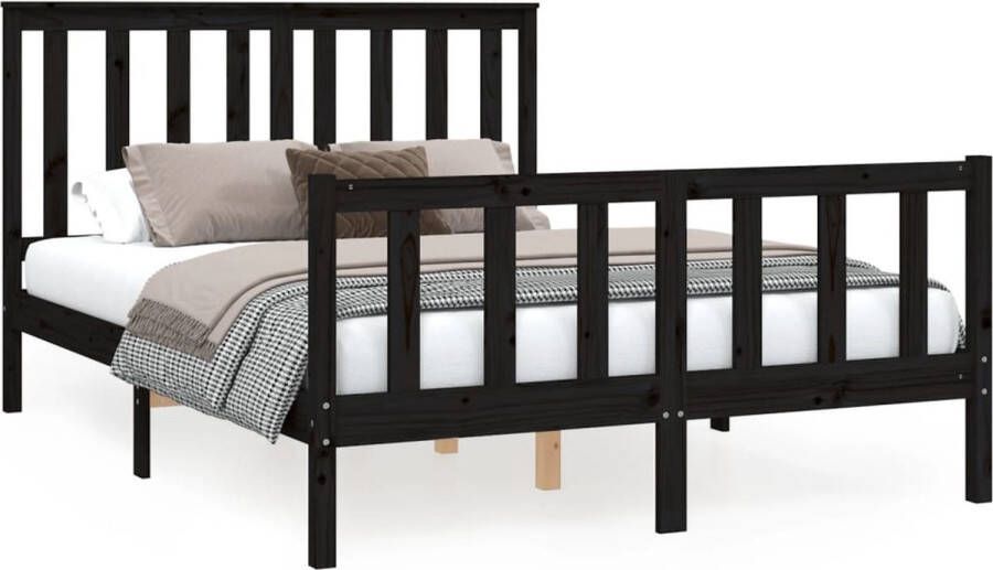VidaXL -Bedframe-met-hoofdbord-massief-grenenhout-zwart-120x200-cm
