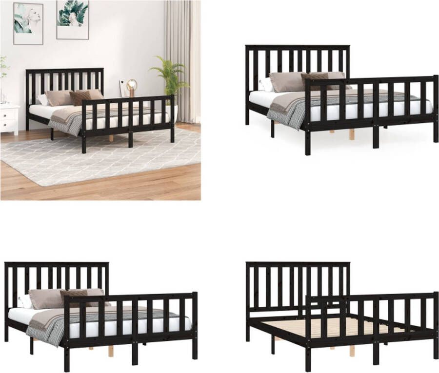 VidaXL Bedframe met hoofdbord massief grenenhout zwart 120x200 cm Bedframe Bedframes Tweepersoonsbed Bed
