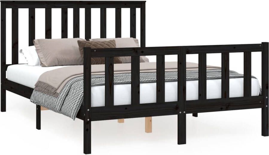 VidaXL -Bedframe-met-hoofdbord-massief-grenenhout-zwart-140x200-cm