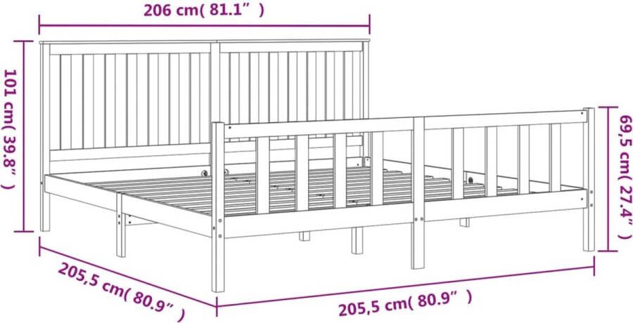 VidaXL -Bedframe-met-hoofdbord-massief-grenenhout-zwart-200x200-cm - Foto 2