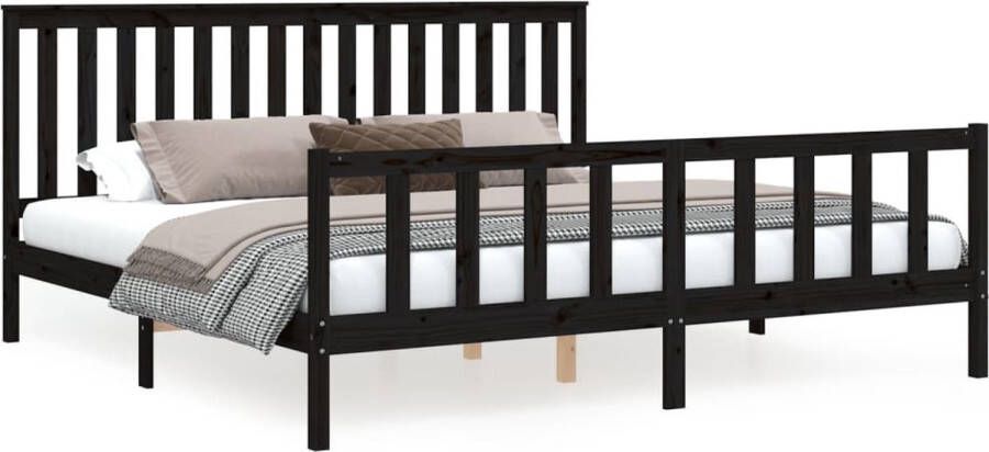 VidaXL -Bedframe-met-hoofdbord-massief-grenenhout-zwart-200x200-cm - Foto 3