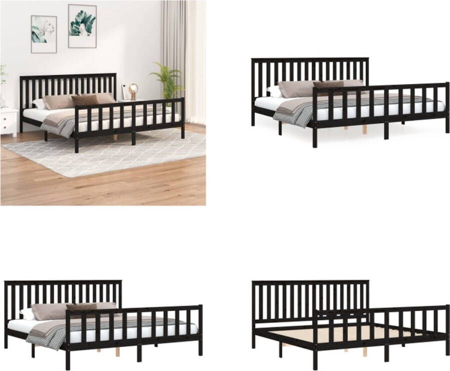 VidaXL Bedframe met hoofdbord massief grenenhout zwart 200x200 cm Bedframe Bedframes Tweepersoonsbed Bed