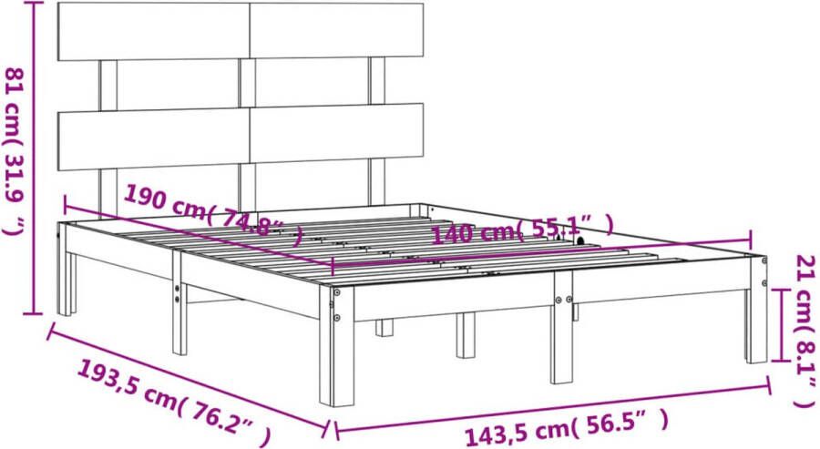 VidaXL -Bedframe-met-hoofdbord-massief-hout-140x190-cm