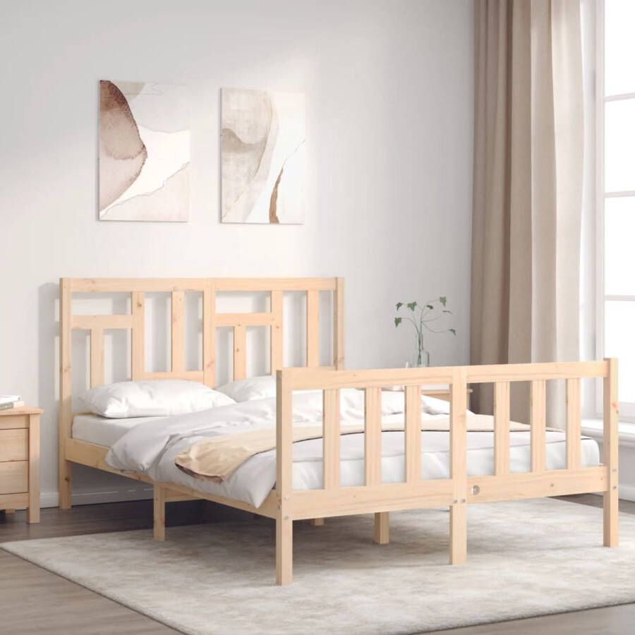 VidaXL -Bedframe-met-hoofdbord-massief-grenenhout-wit-140x200-cm - Foto 2