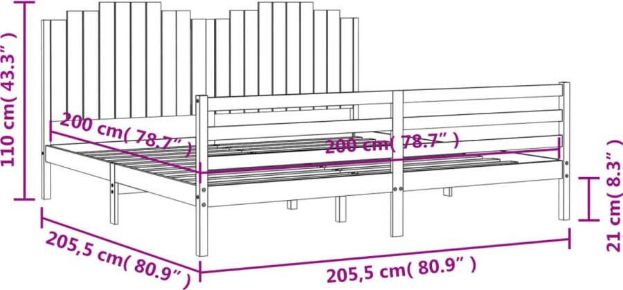 VidaXL -Bedframe-met-hoofdbord-massief-hout-200x200-cm