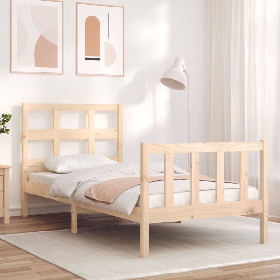 VidaXL -Bedframe-met-hoofdbord-massief-hout-2FT6-Small-Single - Foto 1