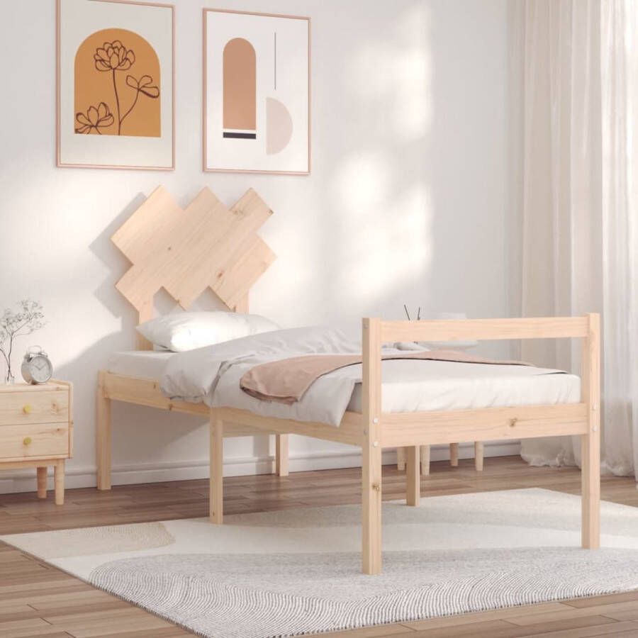 VidaXL -Bedframe-met-hoofdbord-massief-hout-2FT6-Small-Single