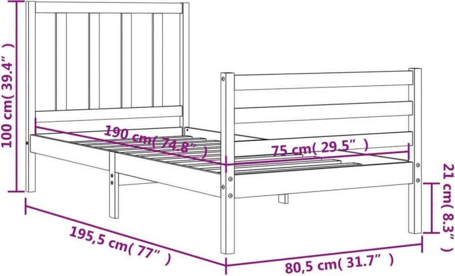 VidaXL -Bedframe-met-hoofdbord-massief-hout-2FT6-Small-Single - Foto 5