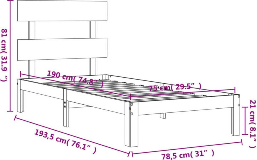 VidaXL -Bedframe-met-hoofdbord-massief-hout-2FT6-Small-Single - Foto 6