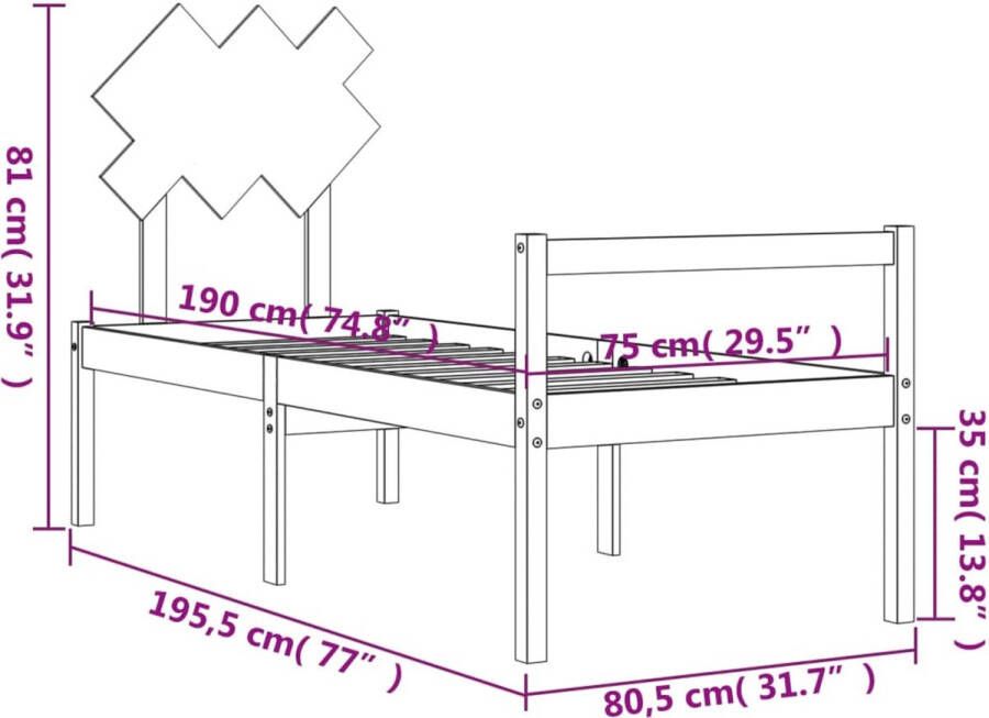 VidaXL -Bedframe-met-hoofdbord-massief-hout-2FT6-Small-Single - Foto 3