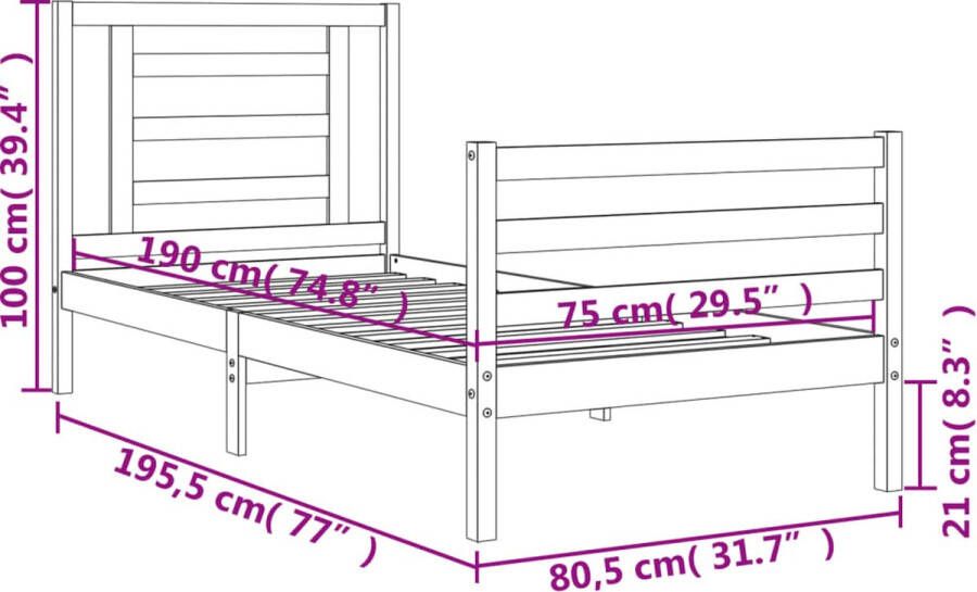 VidaXL -Bedframe-met-hoofdbord-massief-hout-2FT6-Small-Single - Foto 9