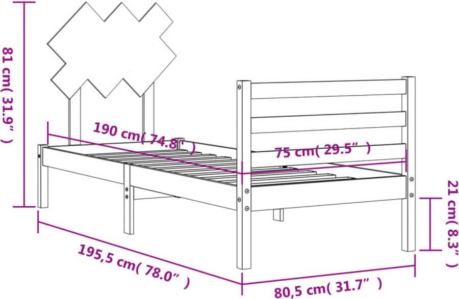 VidaXL -Bedframe-met-hoofdbord-massief-hout-2FT6-Small-Single - Foto 3