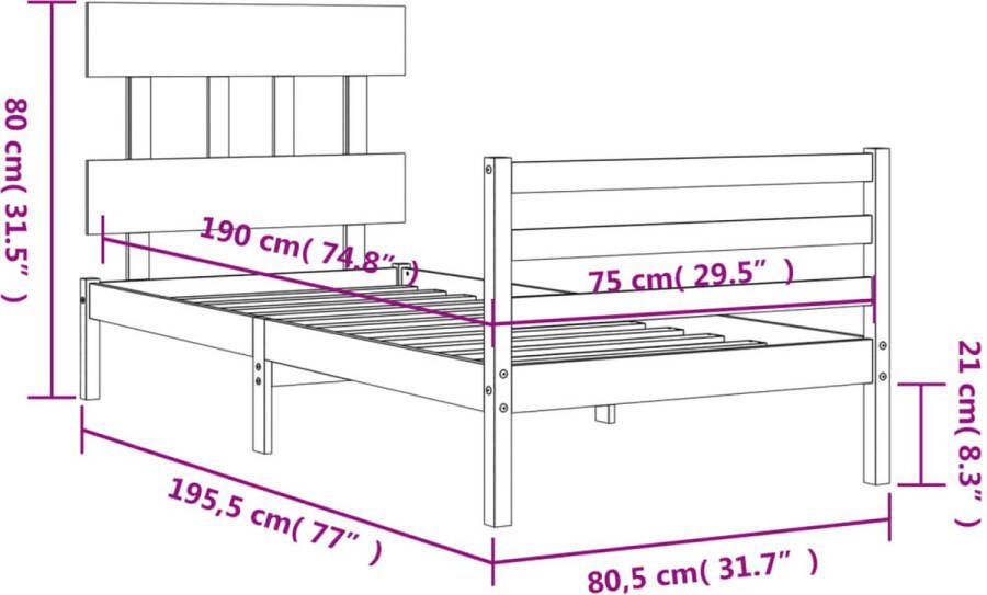 VidaXL -Bedframe-met-hoofdbord-massief-hout-2FT6-Small-Single - Foto 3