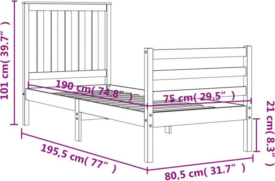 VidaXL -Bedframe-met-hoofdbord-massief-hout-2FT6-Small-Single - Foto 2