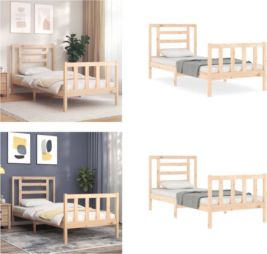 VidaXL Bedframe met hoofdbord massief hout 2FT6 Small Single Bedframe Bedframes Bed Eenpersoonsbed