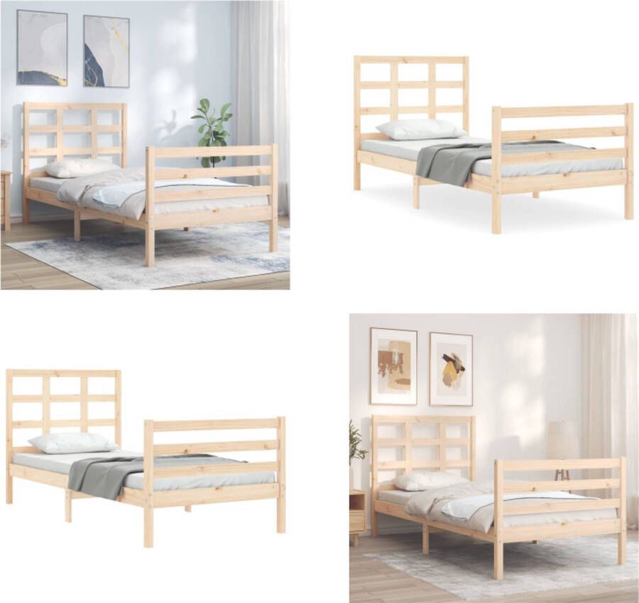 vidaXL Bedframe met hoofdbord massief hout 2FT6 Small Single Bedframe Bedframes Bed Eenpersoonsbed