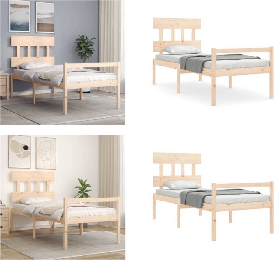 VidaXL Bedframe met hoofdbord massief hout 2FT6 Small Single Seniorenbed Seniorenbedden Senioren Bed Bedframe