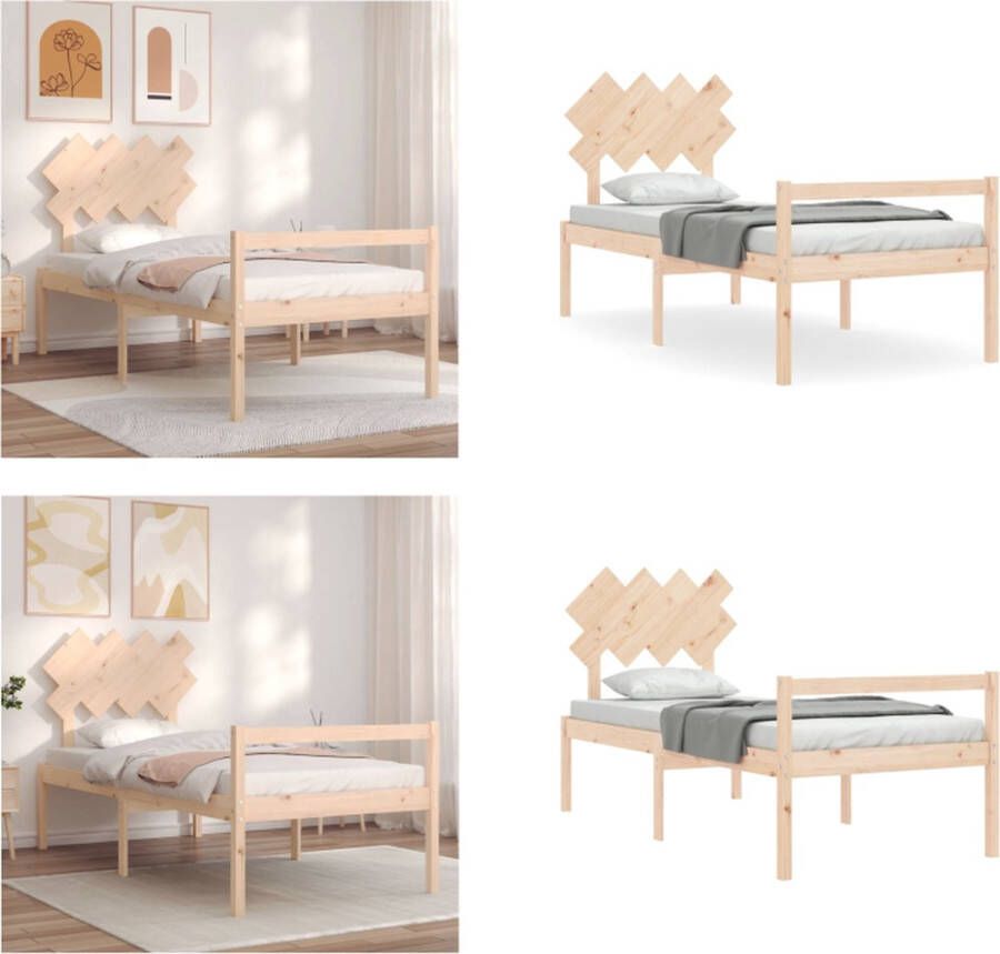 VidaXL Bedframe met hoofdbord massief hout 3FT Single Bedframe Bedframes Bed Eenpersoonsbed