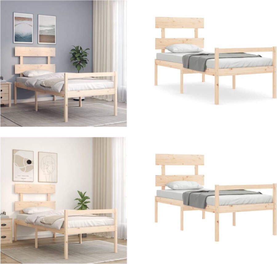 vidaXL Bedframe met hoofdbord massief hout 3FT Single Bedframe Bedframes Bed Eenpersoonsbed