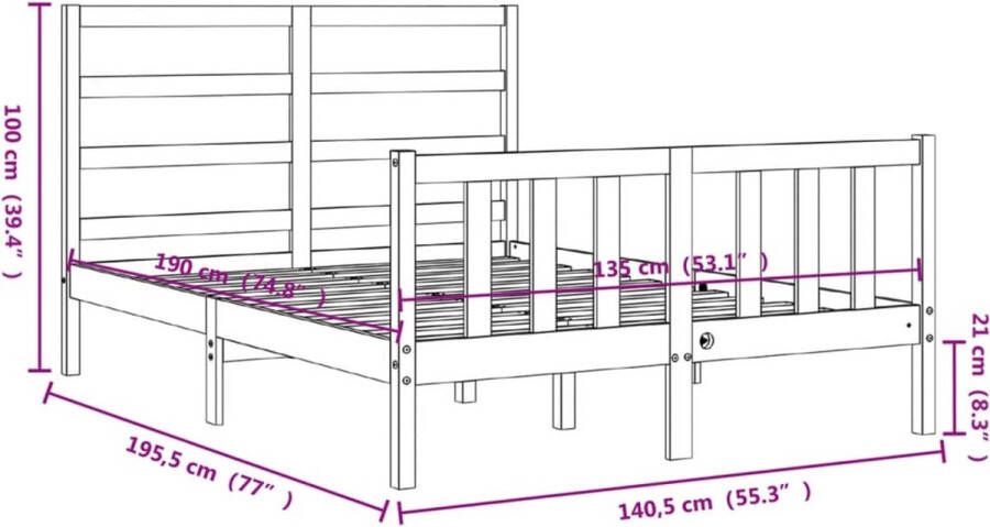 VidaXL -Bedframe-met-hoofdbord-massief-hout-4FT6-Double - Foto 20