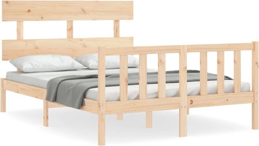 VidaXL -Bedframe-met-hoofdbord-massief-hout-4FT6-Double - Foto 1