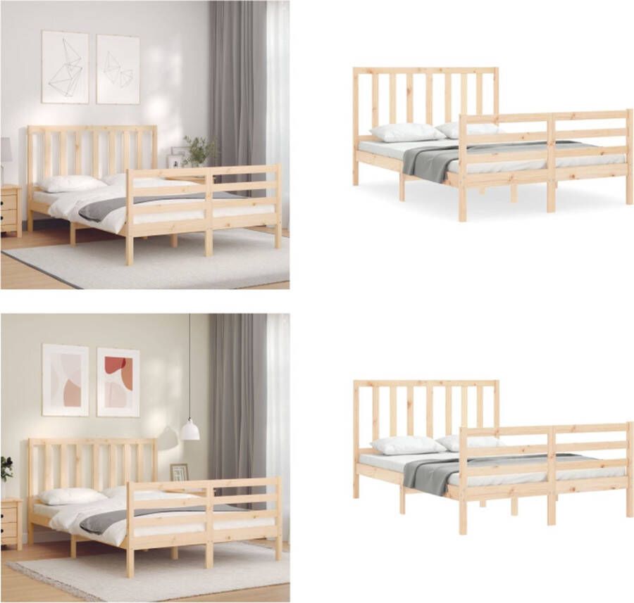VidaXL Bedframe met hoofdbord massief hout 4FT6 Double Bedframe Bedframes Bed Tweepersoonsbed - Foto 3