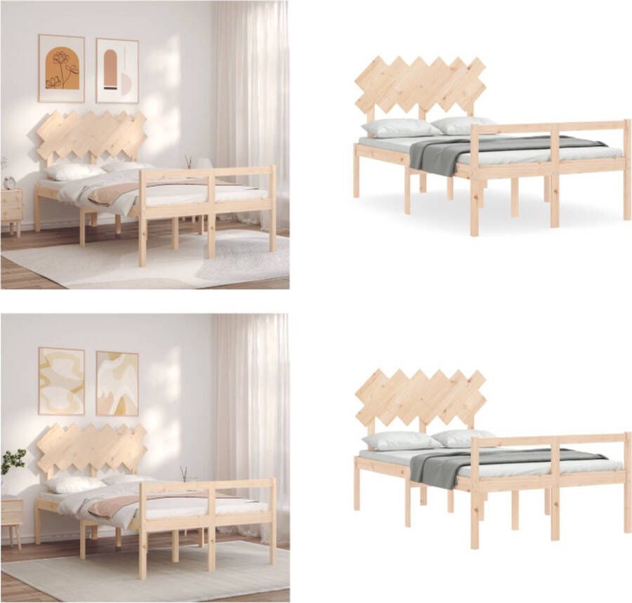 VidaXL Bedframe met hoofdbord massief hout 4FT6 Double Bedframe Bedframes Bed Tweepersoonsbed