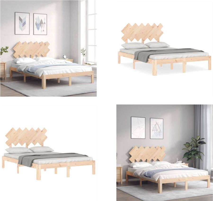VidaXL Bedframe met hoofdbord massief hout 4FT6 Double Bedframe Bedframes Bed Tweepersoonsbed - Foto 2