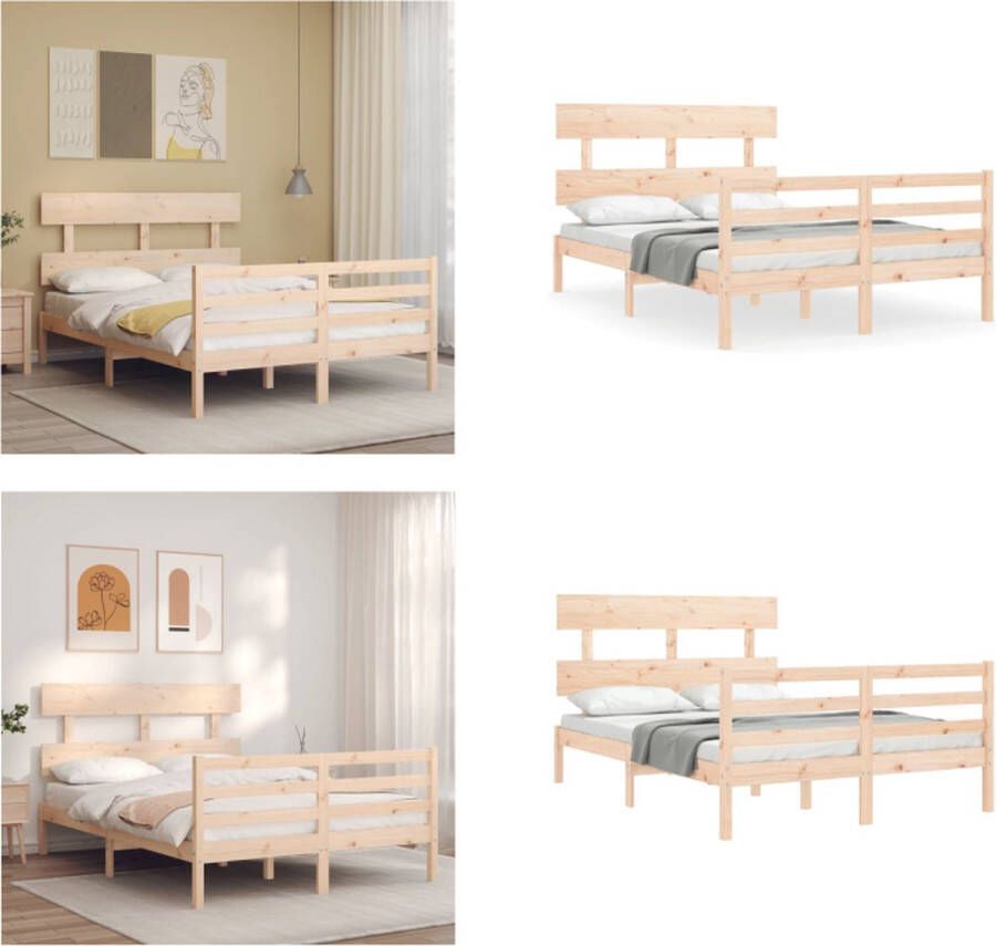VidaXL Bedframe met hoofdbord massief hout 4FT6 Double Bedframe Bedframes Bed Tweepersoonsbed