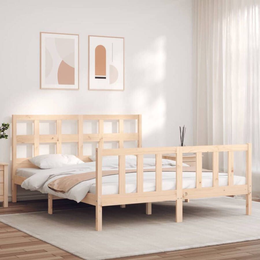 VidaXL -Bedframe-met-hoofdbord-massief-hout-5-FT-King-Size - Foto 2
