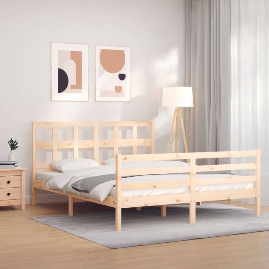 VidaXL -Bedframe-met-hoofdbord-massief-hout-5-FT-King-Size - Foto 1