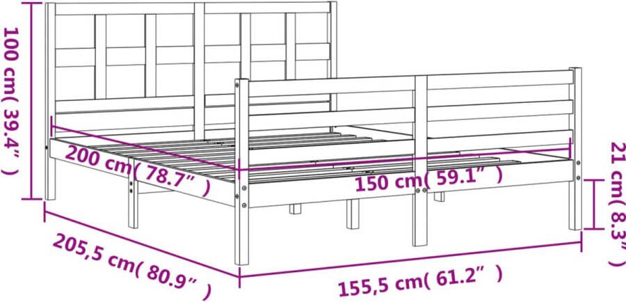 VidaXL -Bedframe-met-hoofdbord-massief-hout-5-FT-King-Size - Foto 7