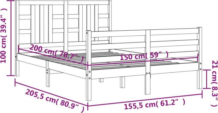 VidaXL -Bedframe-met-hoofdbord-massief-hout-5-FT-King-Size - Foto 4