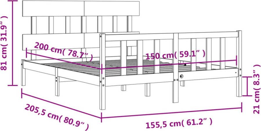 VidaXL -Bedframe-met-hoofdbord-massief-hout-5-FT-King-Size - Foto 3