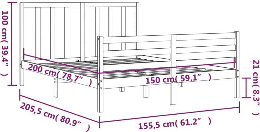 VidaXL -Bedframe-met-hoofdbord-massief-hout-5-FT-King-Size - Foto 5