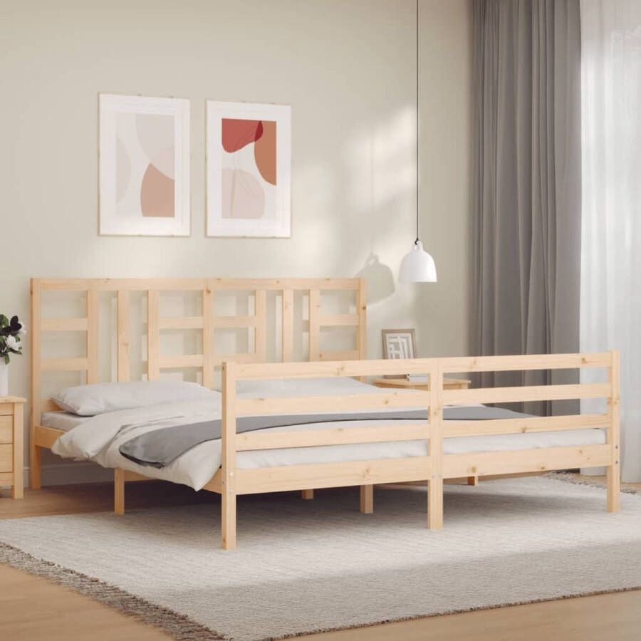 VidaXL -Bedframe-met-hoofdbord-massief-hout-6FT-Super-King - Foto 1