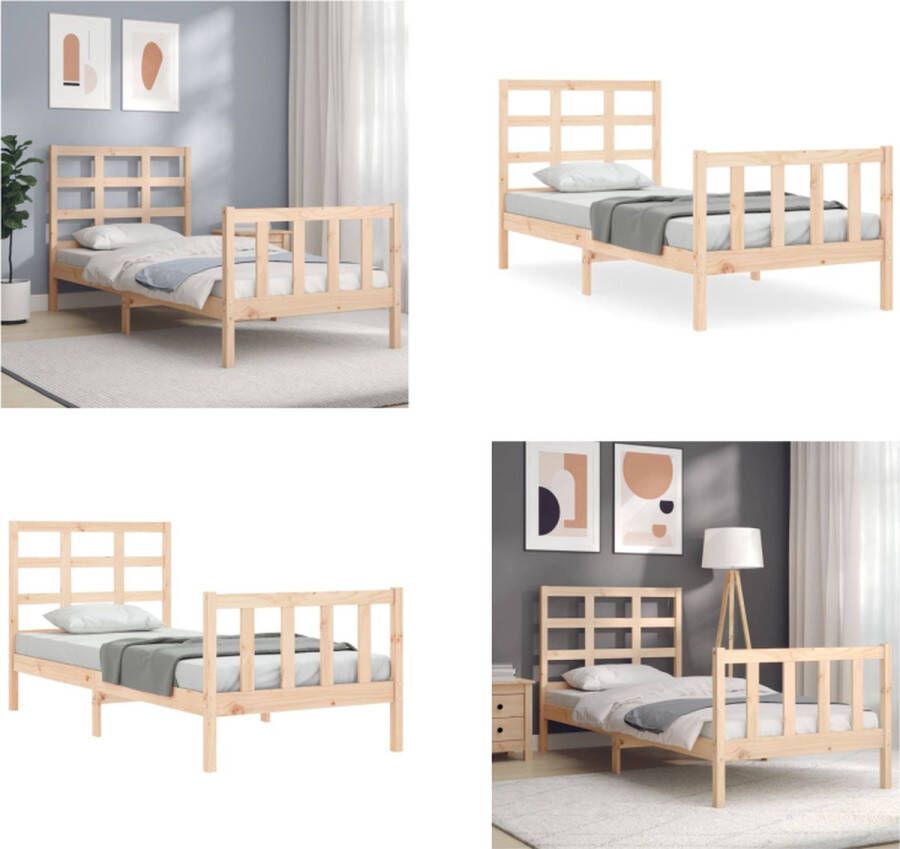 vidaXL Bedframe met hoofdbord massief hout 90x190 cm Bedframe Bedframes Bed Eenpersoonsbed