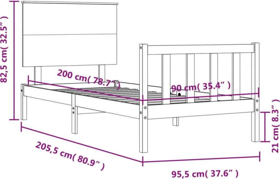 VIDAXL Bedframe zonder matras massief grenenhout 90x200 cm