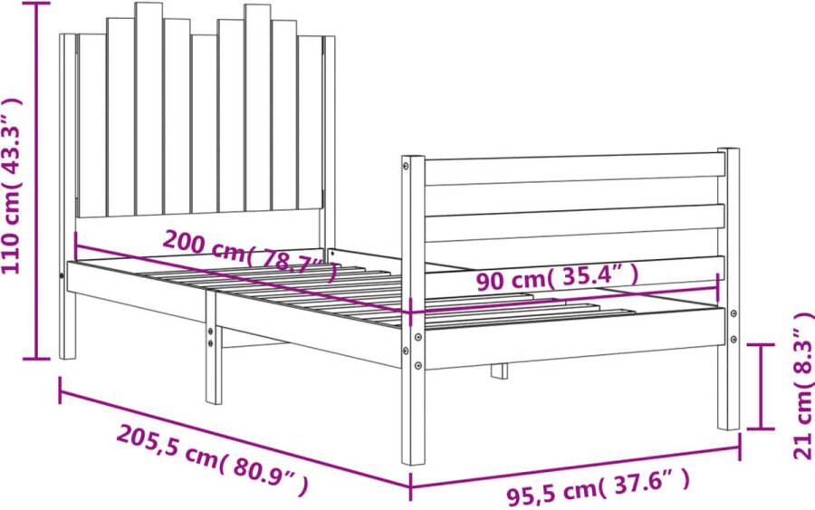 VidaXL -Bedframe-met-hoofdbord-massief-hout-90x200-cm - Foto 3