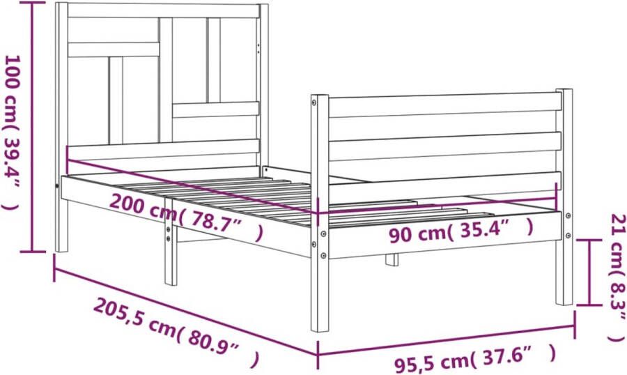 VidaXL -Bedframe-met-hoofdbord-massief-hout-90x200-cm - Foto 2