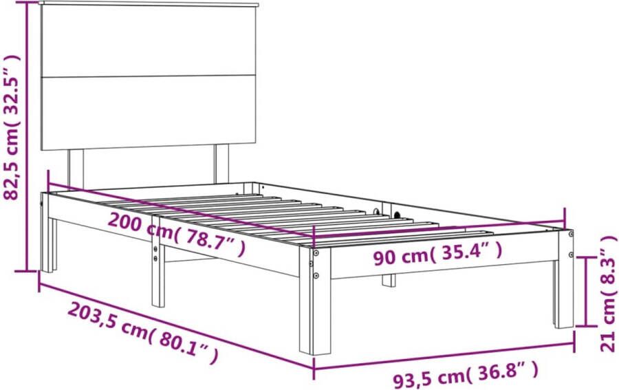 VIDAXL Bedframe zonder matras massief grenenhout 90x200 cm