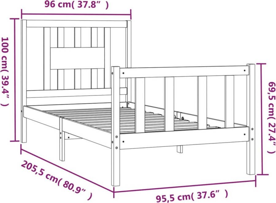 VidaXL -Bedframe-met-hoofdbord-massief-hout-90x200-cm