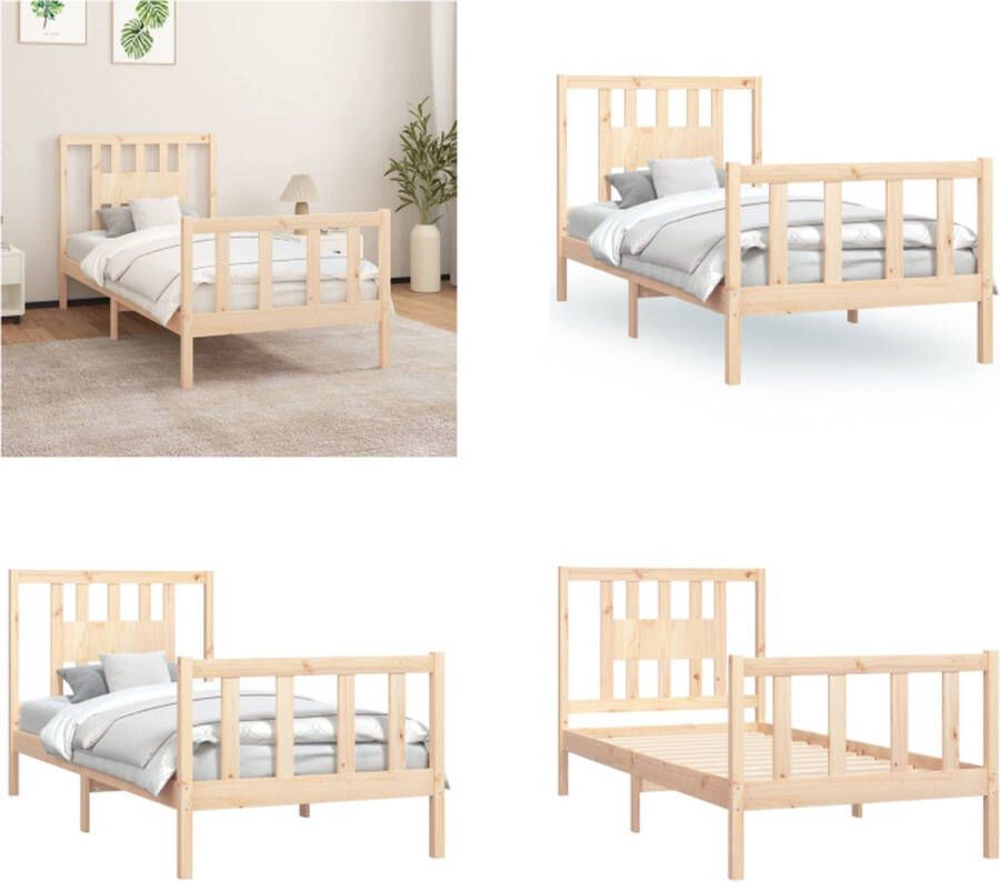 VidaXL Bedframe met hoofdbord massief hout 90x200 cm Bedframe Bedframes Bed Bedombouw